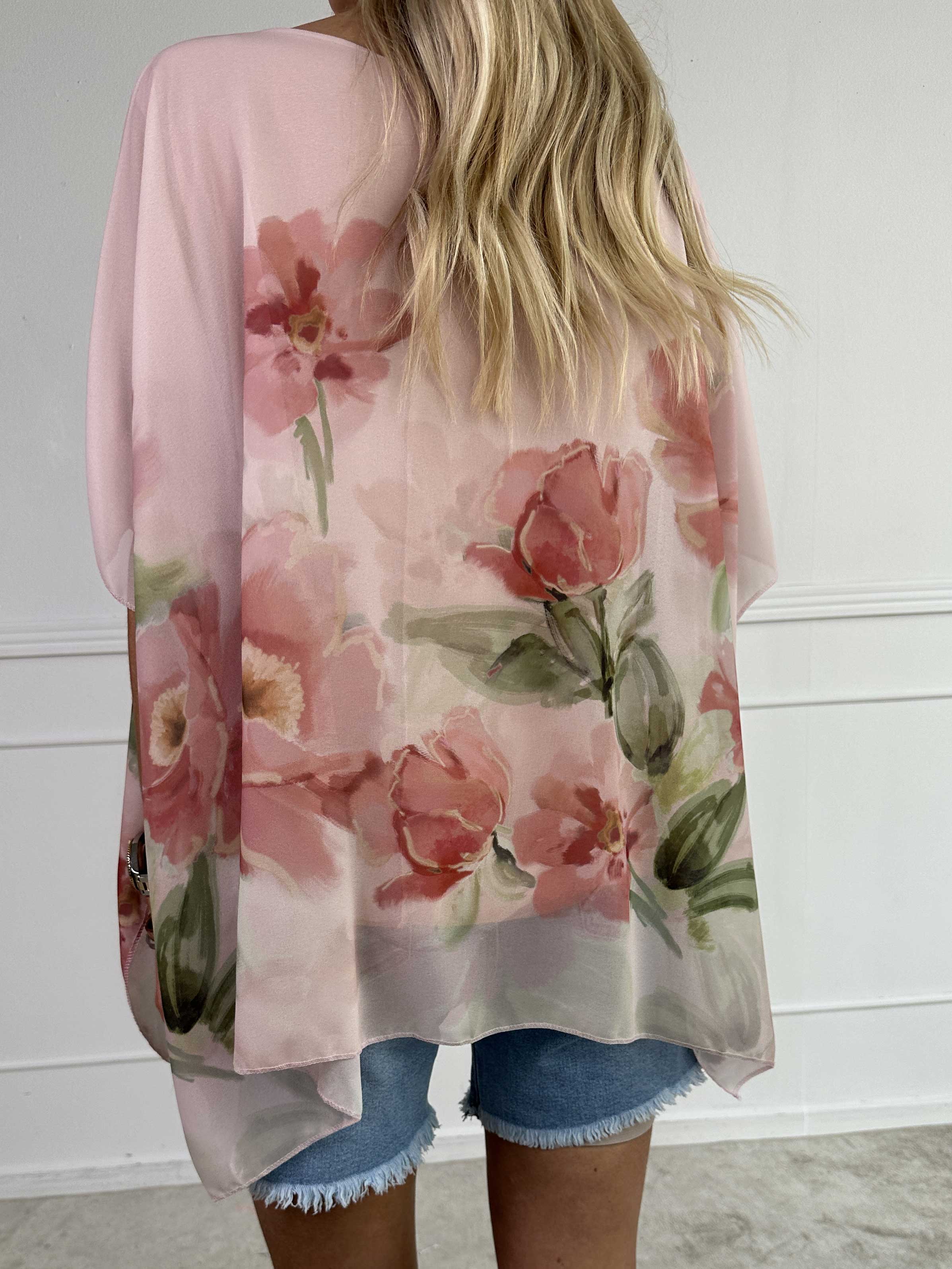 Mirabella Shirt - Sød tunika med løst chiffonlag med blomstermotiver